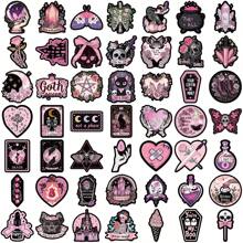 50pcs Black & Pink Gothic Skull Floral Rose Graffiti Stickers, Personalized Decals For Guitar, Notebook, Luggage, Laptop, Motorcycle, Skateboard