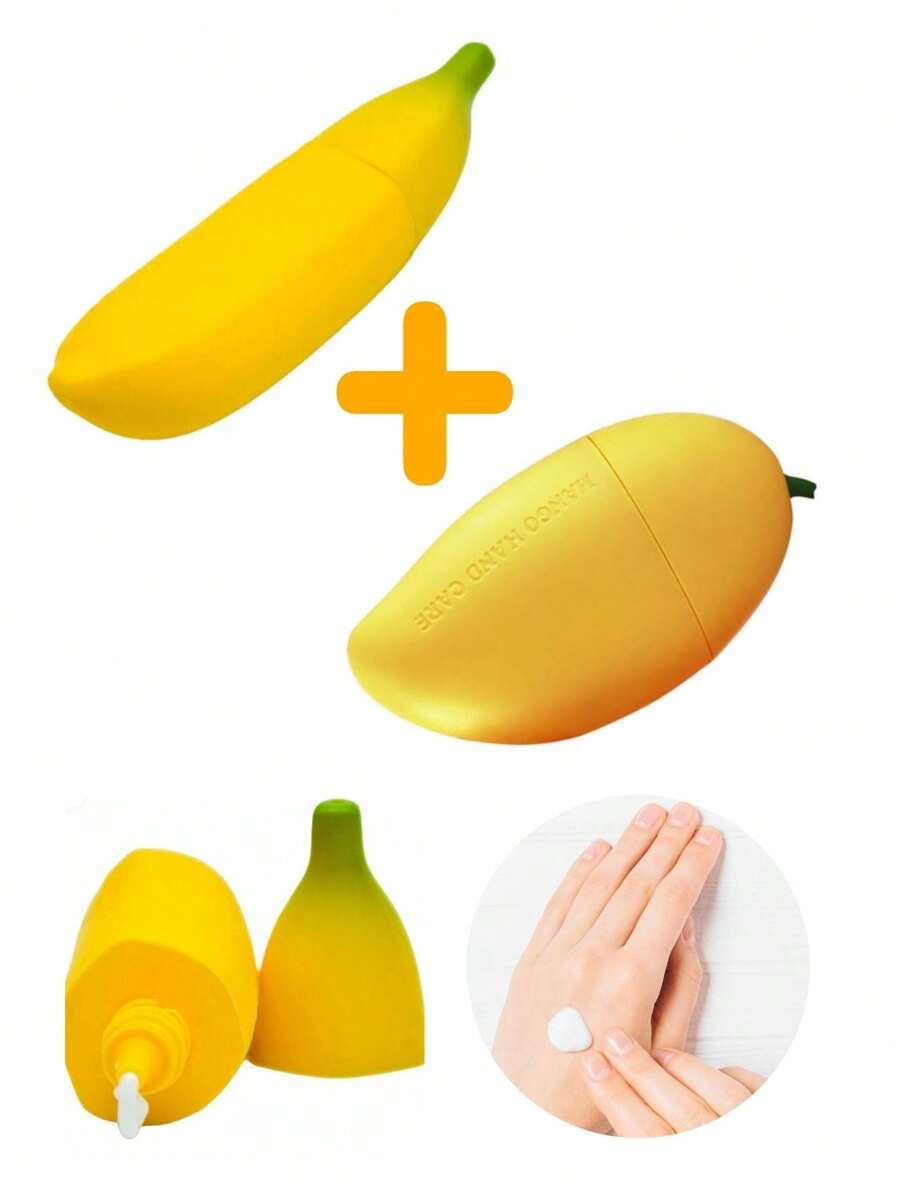 Crema Hidratante Para Manos Forma Frutal Reparadora Humectatante Suavizante De Manos - BANANA(1pz) + MANGO(1pza) - Ver 1
