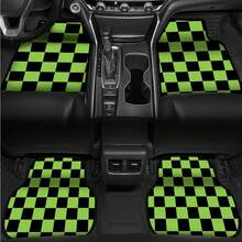 1pc Crystal Velvet Checkered Car Floor Mat, Non-Slip, Wear-Resistant, Universal Fit - Green - View 3