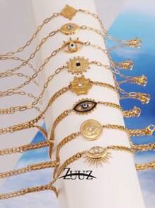 1 件不锈钢邪眼手链女式时尚蓝色邪眼串饰链式手链女式珠宝礼物 - 手鍊. - 查看 10