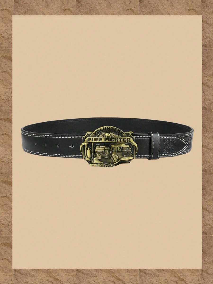 1pc Men'S Valentine'S Day Gift/Birthday Gift/Father'S Day Gift/Husband'S Gift/Boyfriend'S Gift Fashionable Casual Embossed Car Line Clint Car Buckle Belt - Black - View 1