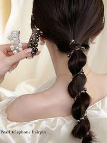 1pc New Stylish Heart Shaped Phone Cord Hair Tie Ponytail Braiding Tool Accessories