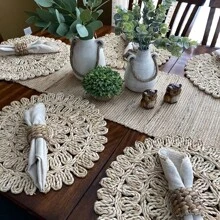 1/2/4pcs  Round Woven Placemats  Natural Corn Stalk   Place Mats, Boho Wicker Placemats, Table Mats For Dining Table - Natural Color - View 2