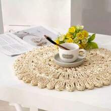 1/2/4pcs  Round Woven Placemats  Natural Corn Stalk   Place Mats, Boho Wicker Placemats, Table Mats For Dining Table - Natural Color - View 11