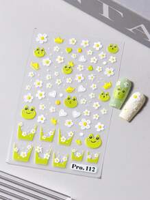 2入組白花彩色卡通青蛙指甲貼紙，適用於法式美甲，簡單膠帶式滑块，優雅設計花紋紋理雕刻裝飾用具 - 彩色 - 查看 7