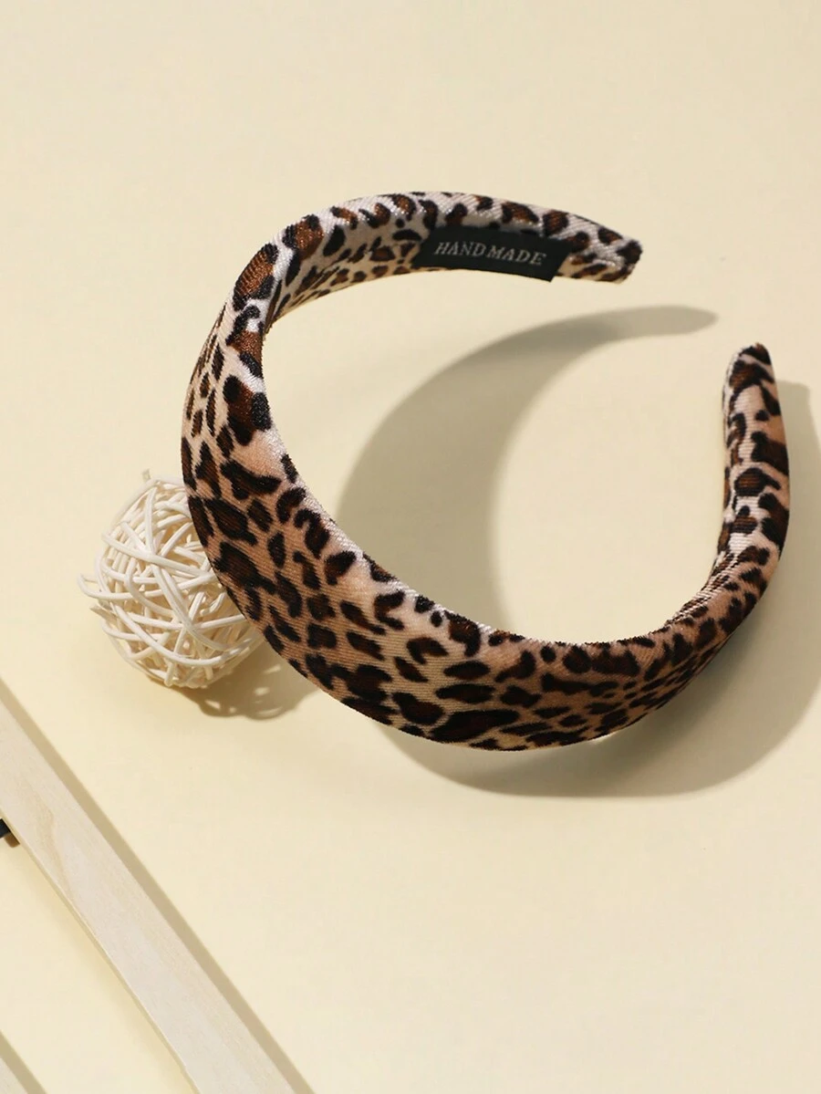 1 件复古豹纹海绵宽头带，适合女孩，可爱又可爱，韩国发饰 - 彩色 - 查看 1