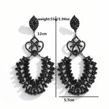 欧美风格银针水滴耳环，镶有水钻，奢华闪亮吊坠耳环，夸张配饰