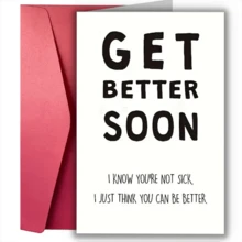 1pc Get Well Soon Greeting Card With Envelope - Encouraging Good Luck Wishes For Anyone - Recovery And Improvement Blessing Card For Patients - Red - View 1