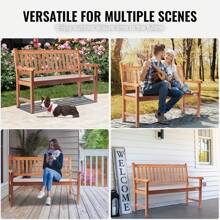 SKYSHALO Outdoor Bench, 50 Inches Wood Garden Bench For Outdoors, Outdoor Garden Park Bench With Backrest And Armrests, 800 Lbs Load Capacity Bench, Patio Bench For Garden, Park, Yard, Front Porch
