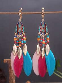 topshiny 1 par de pendientes colgantes con borlas de plumas multicolor en estilo bohemio para mujeres