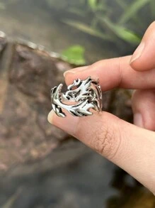 1 件朋克时尚不对称荆棘情侣戒指复古嘻哈个性可调节指环男女珠宝礼物 - 銀色 - 查看 8