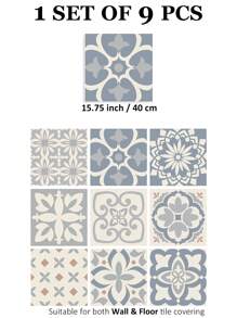 9pcs Nordic Style Flower Tile Stickers, Thickened Waterproof Anti-Slip Self-Adhesive Wall Stickers For Kitchen/Bathroom Floor, Available In 3 Sizes: 7.87X7.87/11.81X11.81/15.75X15.75inch Floor Tiles Flooring Floor Tiles Self Adhesive Floor Tiles Peel Stick Living Room Decor Room Decor Home Decor - Multicolor - View 9