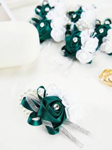 1 Peça Corsage de Pulso para Casamento, Rosas de Espuma de Seda Verde Artificial e Pérolas Falsas Bracelete Corsage de Pulso para Noiva, Madrinhas, Mulheres, Meninas, Decoração de Casamento, Chá de Panela, Formatura, Cerimônia de Aniversário, Decoração de Presente de Casamento, Halloween, Natal