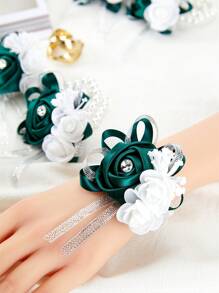 1 Peça Corsage de Pulso para Casamento, Rosas de Espuma de Seda Verde Artificial e Pérolas Falsas Bracelete Corsage de Pulso para Noiva, Madrinhas, Mulheres, Meninas, Decoração de Casamento, Chá de Panela, Formatura, Cerimônia de Aniversário, Decoração de Presente de Casamento, Halloween, Natal