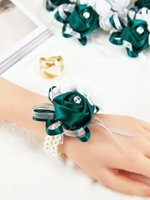 1 Peça Corsage de Pulso para Casamento, Rosas de Espuma de Seda Verde Artificial e Pérolas Falsas Bracelete Corsage de Pulso para Noiva, Madrinhas, Mulheres, Meninas, Decoração de Casamento, Chá de Panela, Formatura, Cerimônia de Aniversário, Decoração de Presente de Casamento, Halloween, Natal
