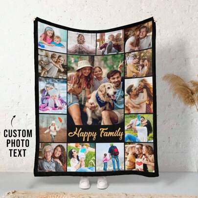 1pc Custom Blanket, Customization Blankets With Over 10 Images, Personalized Soft Cozy Blankets, Personalized Gift, Custom Gift Blanket For Birthday Washable, Lightweight, Breathable, Cozy, Comfortable, Warm, Soft, Simple Custom, Unique, Personalized Ideal Gifts For Him, Ideal Gifts For Her, Ideal Gifts For Anniversaries, For Graduation, For Housewarming, For Weddings, For Birthdays Sofa, Bed, Car, Tea Room, Bedroom, Living Room, For Office, Customized Throws, Street Casual Chic, Home Textile, Christmas Home Atmosphere, Breathable, Soft