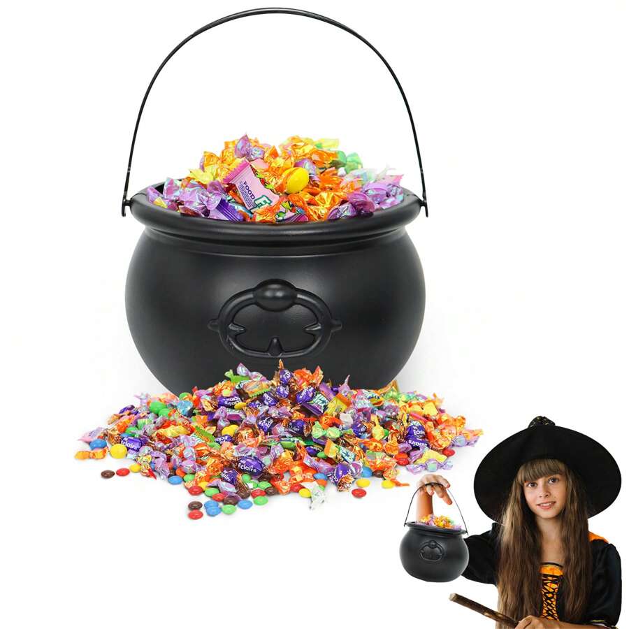 SYNCFUN 7.5'' Large Halloween Black Cauldron, Halloween Candy Cauldron, Candy Kettle, Pot And Bucket, Black Witches Cauldron Candy Holder, Halloween St. Patricks Party Favor Decoration - Black - View 1