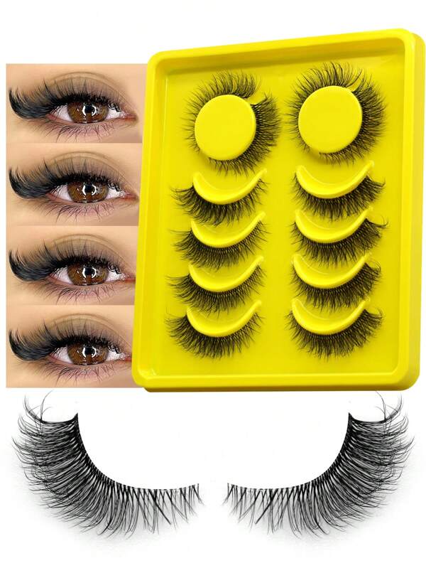 GROINNEYA 6 paires de faux-cils à bande transparente pour les yeux en forme de chat, faux cils de renard cils de vison synthétiques pour un aspect naturel, rallonge courte pour les cils de maquillage (T04)