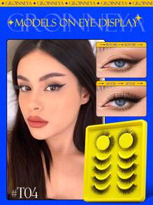 GROINNEYA 6对猫眼假睫毛，透明带假睫毛，狐狸眼假睫毛，仿貂毛假睫毛，自然妆效假睫毛，短款睫毛嫁接，化妆 (T04) - 黑色 - 查看 3