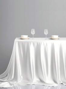 1入組閃閃發光的緞面桌布，白色緞面桌布，帶光澤的桌面裝飾，適用於婚禮和派對，廚房和飯廳裝飾的長方形白色婚禮派對桌布