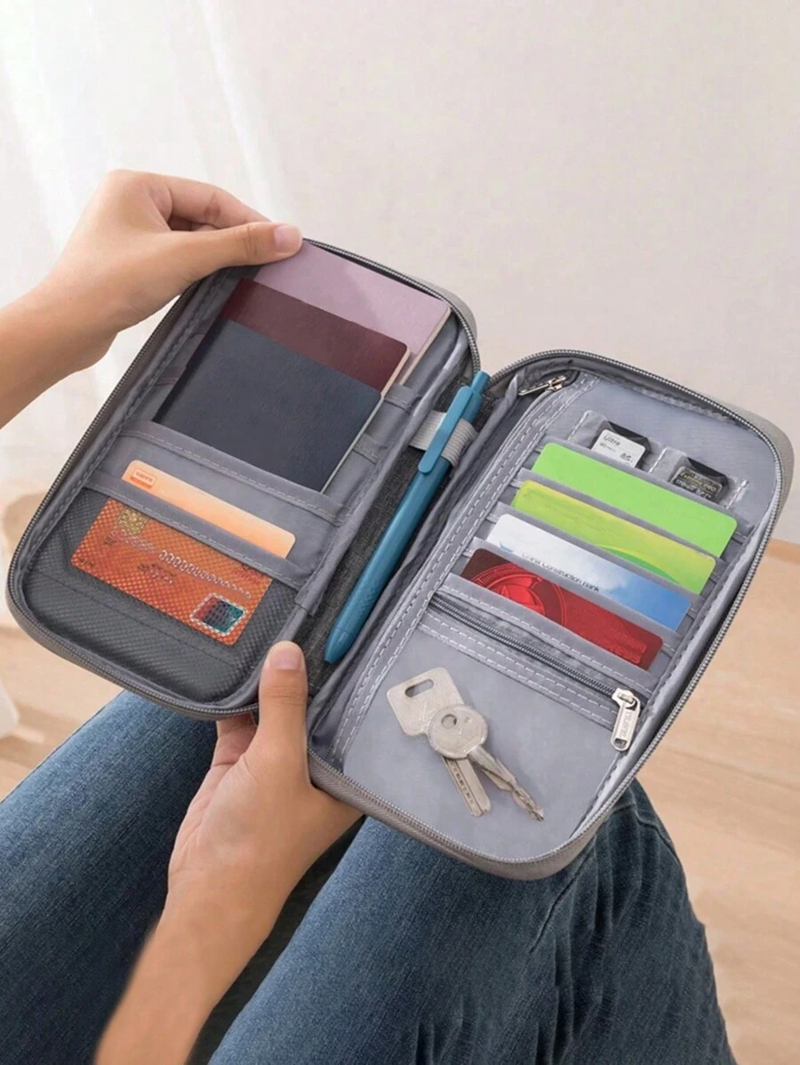 護照包票證護照套保護套防水旅行收納袋海外多功能文件袋（隨機國旗款） - 綠色 - 查看 1