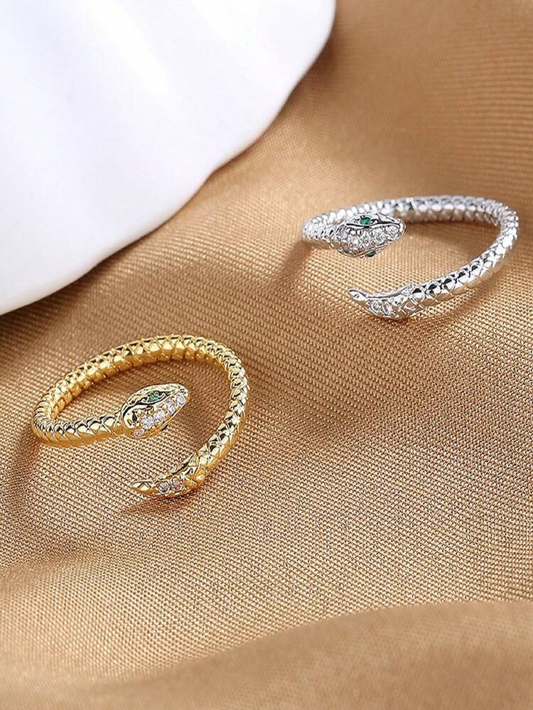 Set Di 4 Anelli A Serpente In Argento - Anelli Aperti Regolabili Stile Punk Per Donne E Ragazze - 6