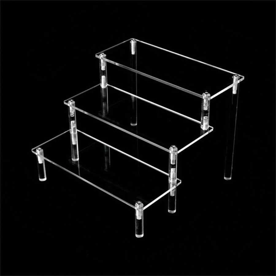 1PC Acrylic Display Risers,Clear Display Risers Stand Small Mini Shelf 3 Tiered Cupcake Stand