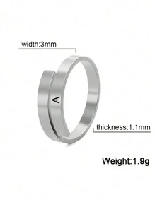 1 件不锈钢首字母 A-Z 可调节开口戒指，男女通用简约时尚珠宝礼物 - 字母 - 查看 10
