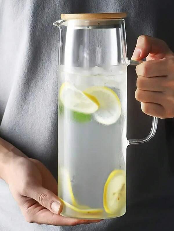 1pc Lead-Free Glass Pitcher, Aesthetic Design With Leak-Proof Lid, Versatile For Hot/Cold Drinks, Iced Tea & More, Perfect Kitchen Accessory For Holidays, Gifting & Everyday Use, Water Bottle, For Outdoor, Camping