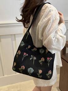 Quilted Floral Pattern Women's Xi Shoulder Bag - Black - View 3