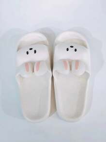 Women's Cartoon Bunny Slippers, Cute Indoor/ Bathroom Slipper With Anti-Slip Bottom - White - View 4