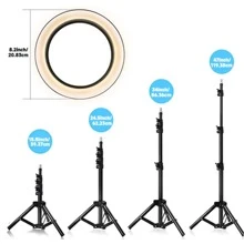 8 英寸自拍环形灯带三脚架，3 种颜色模式，4 合 1 可伸缩手机三脚架带无线遥控，360 度旋转旅行手机三脚架便携式自拍杆适用于手机三脚架兼容 iPhone、Android 和相机 - 多色 - 查看 2