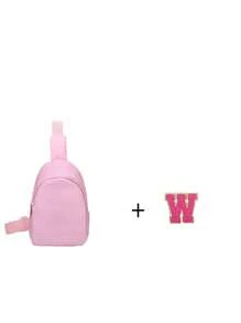1pc Mini Boys And Girls Nylon Zipper Close Stylish Letter Chest Bag, All-In-One Casual Bag Suitable For Everyday Use(Alphabet Diy Handmade Bag!!!) - Pink - View 22