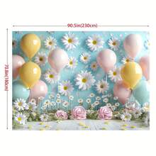 1 Stück Polyester Gänseblümchen Blumen Fotografie Hintergrund mit Makronen Luftballons für Geburtstag, Studiofotoshootings & Mehrzweck Frühling/Sommer Banner Dekorationen - Keine Stromversorgung benötigt, Weihnachten