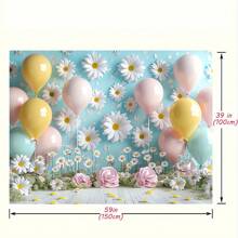 1 Stück Polyester Gänseblümchen Blumen Fotografie Hintergrund mit Makronen Luftballons für Geburtstag, Studiofotoshootings & Mehrzweck Frühling/Sommer Banner Dekorationen - Keine Stromversorgung benötigt, Weihnachten