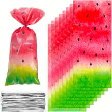 30/50/100 piezas Bolsas transparentes para dulces de fiesta temática de sandía, adecuadas para decoración de fiestas de cumpleaños, eventos temáticos de sandía, para nueces, galletas, bocadillos, premios, regalos de fiesta, chocolates, bayas, cuentas, frutas secas