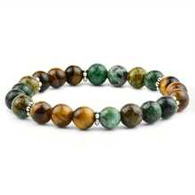1pc Unisex Tiger Eye & African Turquoise Beaded Bracelet, Confidence & Courage Boosting Jewelry, Stretchable Gemstone Bracelet (7.08"-7.28"), Multicolored Stones Accessory For Men & Women