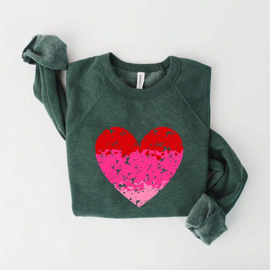 Heart Ombre | Bella Canvas Sweatshirt - Dark Green - View 1