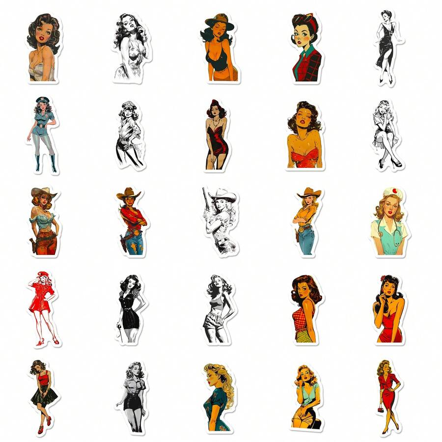 50pcs Vintage Stickers, Aesthetics Sexy Women Bulk Stickers For Laptop