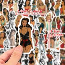 50张复古贴纸，性感美女主题，适用于笔记本电脑、冰箱、行李箱、汽车、滑板、相册、摩托车、水瓶、剪贴簿等，DIY包装盒、包装标签、派对贴纸，适合青少年和成人，返校季剪贴簿用品，趣味贴纸，笔记本电脑贴纸，Kindle手机贴纸。 - 彩色 - 查看 2