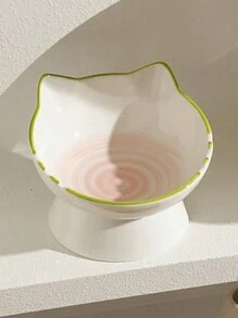 1入陶瓷貓形寵物碗，高腳大口徑狗飼料盆，傾斜嘴飼料碗，防翻陶瓷寵物食品碗，家居裝飾盤，多功能收納盤 - 白色 - 查看 4