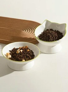 1入陶瓷貓形寵物碗，高腳大口徑狗飼料盆，傾斜嘴飼料碗，防翻陶瓷寵物食品碗，家居裝飾盤，多功能收納盤 - 白色 - 查看 6