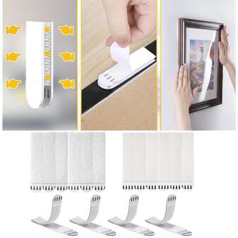 12 paar foto-ophangstrips, zware schadevrije hangende fotohangers voor muren, foto-ophangset, ophanghaken zonder spijkers, zelfklevende poster-wandstrips