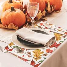 1 件枫叶图案秋季亚麻餐垫，12x18 英寸季节性感恩节厨房餐桌装饰，适用于派对和家庭晚餐、万圣节装饰、家居装饰万圣节派对