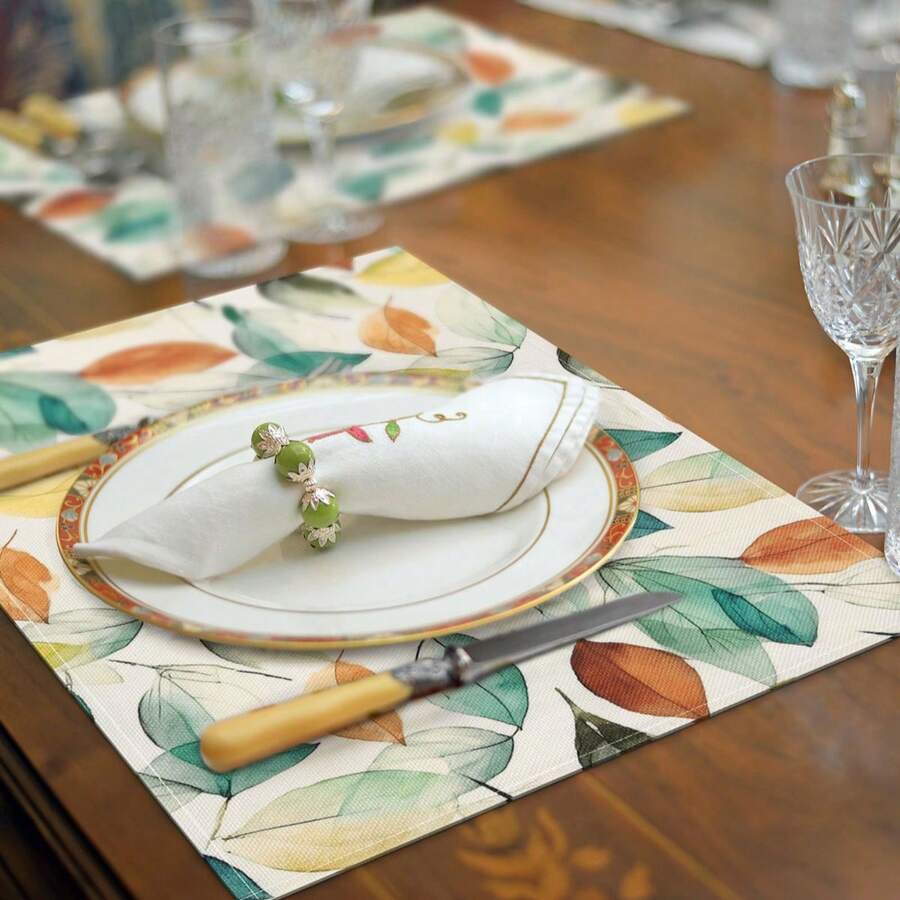 1 件枫叶图案秋季亚麻餐垫，12x18 英寸季节性感恩节厨房餐桌装饰，适用于派对和家庭晚餐、万圣节装饰、家居装饰万圣节派对