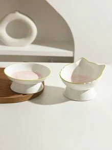 1入陶瓷貓形寵物碗，高腳大口徑狗飼料盆，傾斜嘴飼料碗，防翻陶瓷寵物食品碗，家居裝飾盤，多功能收納盤 - 白色 - 查看 8