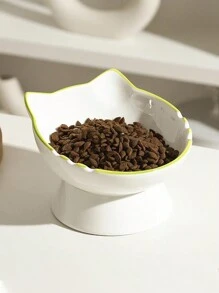 1入陶瓷貓形寵物碗，高腳大口徑狗飼料盆，傾斜嘴飼料碗，防翻陶瓷寵物食品碗，家居裝飾盤，多功能收納盤 - 白色 - 查看 3