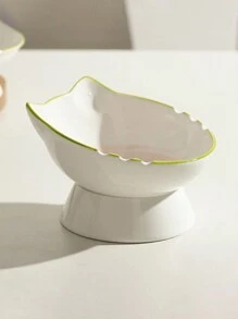 1入陶瓷貓形寵物碗，高腳大口徑狗飼料盆，傾斜嘴飼料碗，防翻陶瓷寵物食品碗，家居裝飾盤，多功能收納盤 - 白色 - 查看 9