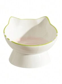 1入陶瓷貓形寵物碗，高腳大口徑狗飼料盆，傾斜嘴飼料碗，防翻陶瓷寵物食品碗，家居裝飾盤，多功能收納盤 - 白色 - 查看 10