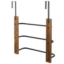Brown Wood And Black Metal Over The Door Towel Rack, Bathroom Space Saving Door Hanging Towel Bar - Brown - View 6